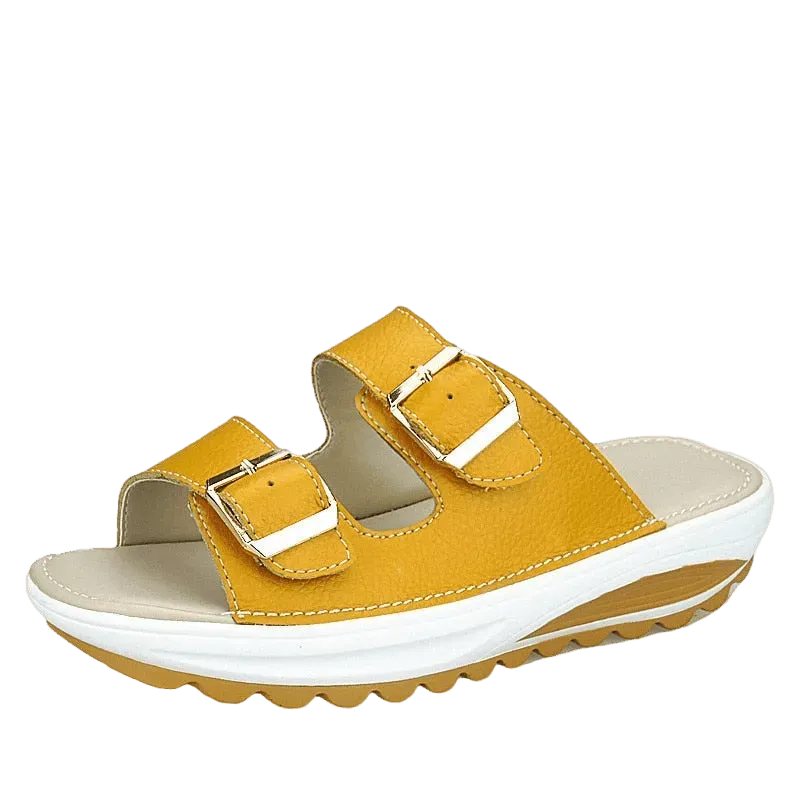 Leather Slip On Wedge Sandals - Sandals - LeStyleParfait