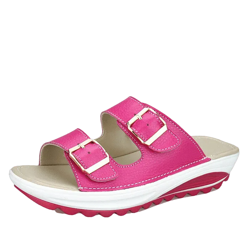 Leather Slip On Wedge Sandals - Sandals - LeStyleParfait