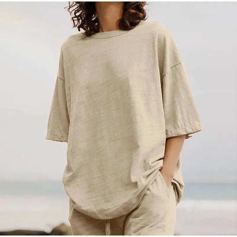 Light Blue Linen Women's Pants Set - Casual Pants Set - LeStyleParfait