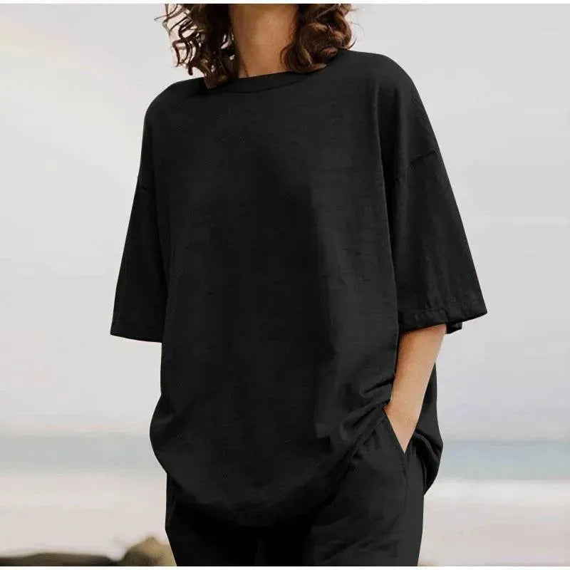 Light Blue Linen Women's Pants Set - Casual Pants Set - LeStyleParfait