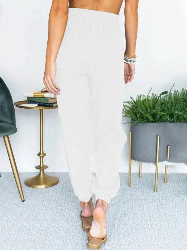 LeStyleParfait Women Pants Plain-Solid Women's Drawstring Linen-Women Pants