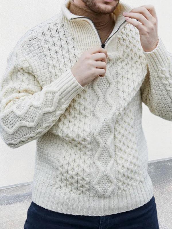 Long Sleeve Cable Turtleneck Men Sweater - Pullover Sweater - LeStyleParfait