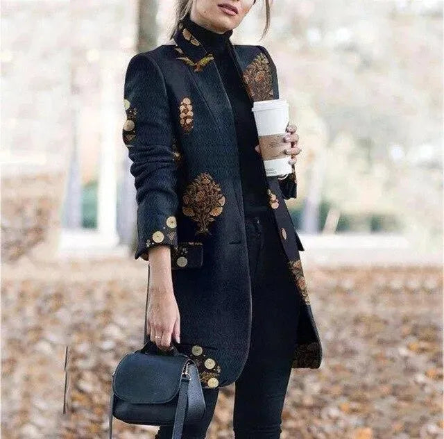 LeStyleParfait Women Blazer Long Blazers, Casual Blazer 1-Button V-Neck Long Sleeves Vintage-Long Blazer