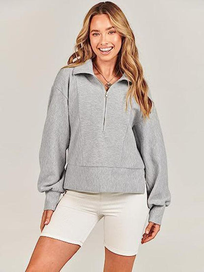 Loose Zipper Neck Women Sweatshirt - Women Sweatshirt - LeStyleParfait