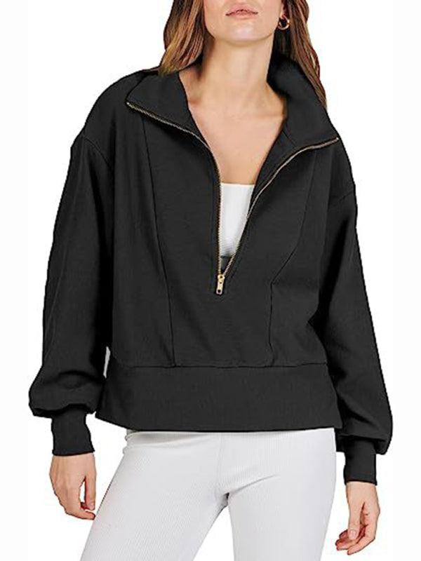 Loose Zipper Neck Women Sweatshirt - Women Sweatshirt - LeStyleParfait