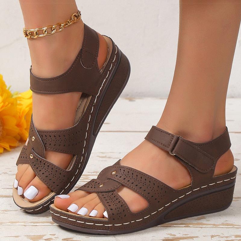 Low Heel Leather Wedge Sandals - Wedge Shoes - LeStyleParfait