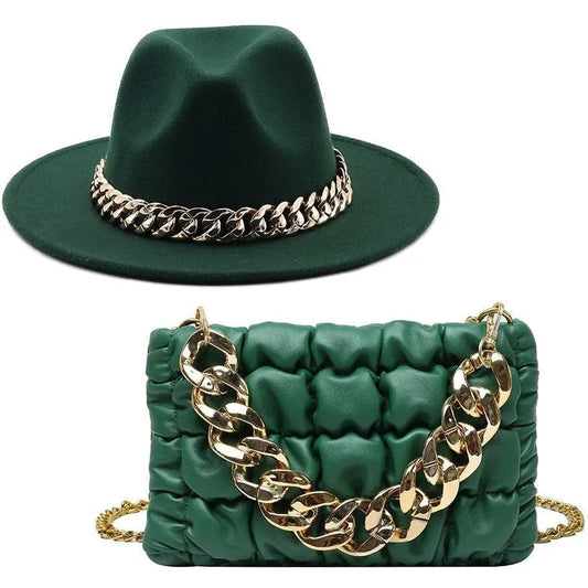 Luxury Fedora Hat And Oversized Chain Handbag - Fedora Hat - LeStyleParfait