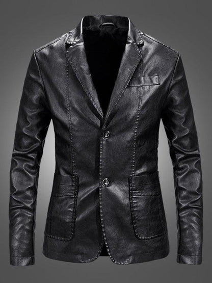 Men Blazer - Casual Leather Slim Fit Blazer - Leather Blazer - LeStyleParfait