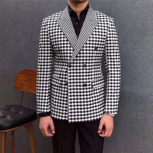 Men Blazer - Checked Black-White Blazer - Checked Blazer - LeStyleParfait