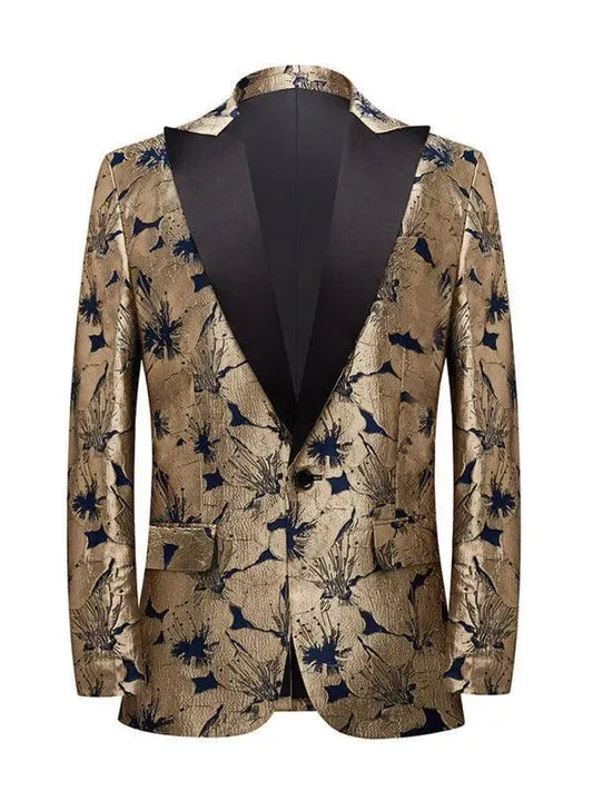 Men Blazer - Gold Pattern Tuxedo Blazer - Tuxedo Blazer - LeStyleParfait