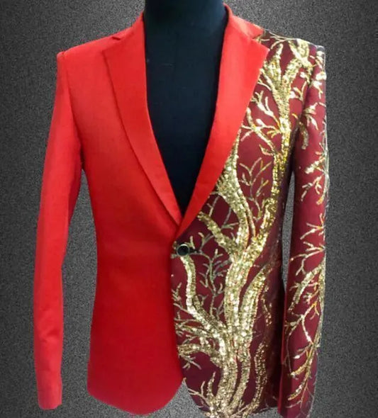 Men Blazer - Gold Sequin Blazer - Sequin Blazer - LeStyleParfait