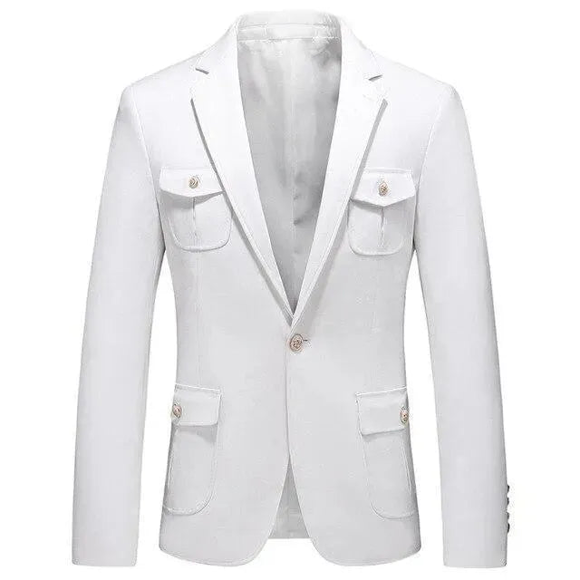 Men Blazer - Multi-Pocket White Blazer - Men's Blazer - LeStyleParfait