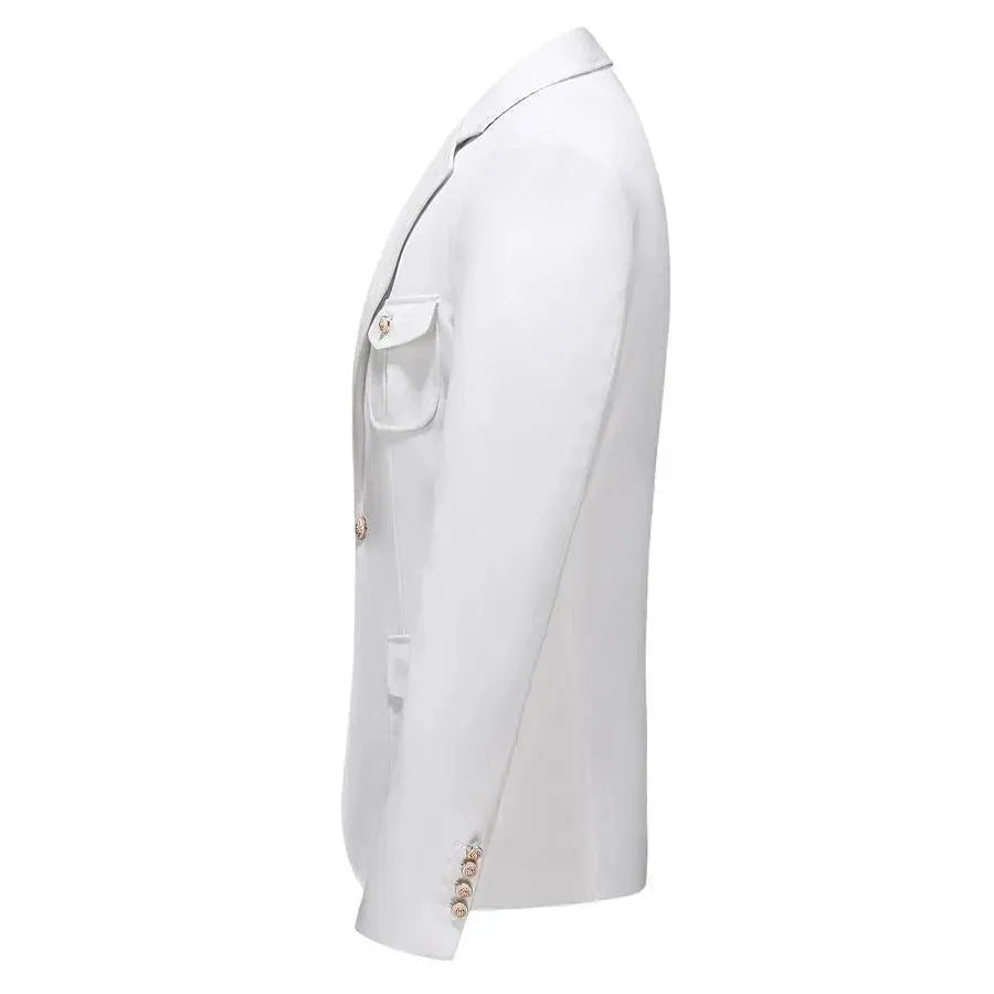 Men Blazer - Multi-Pocket White Blazer - Men's Blazer - LeStyleParfait