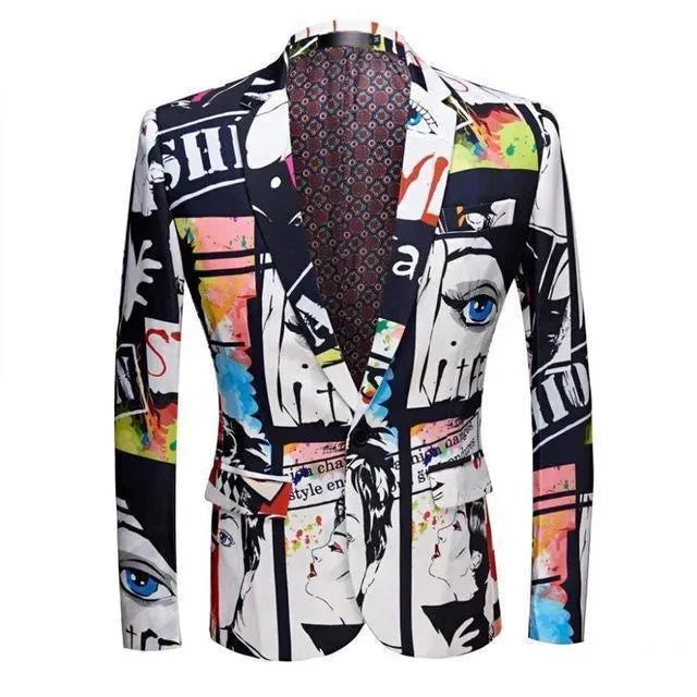 Men Blazer - Multicolor Face Print Blazer - Men's Blazer - LeStyleParfait