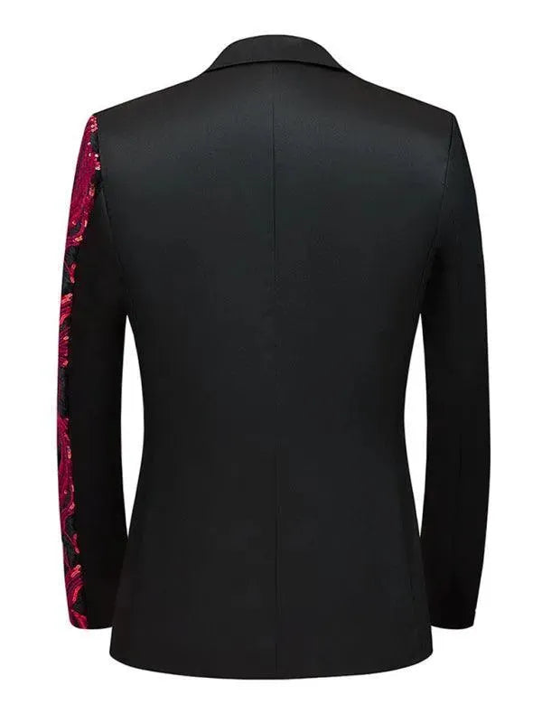 LeStyleParfait Men Blazer Tuxedo Blazers 1-Button V-Neck Long Sleeves Patchwork-Tuxedo Blazer