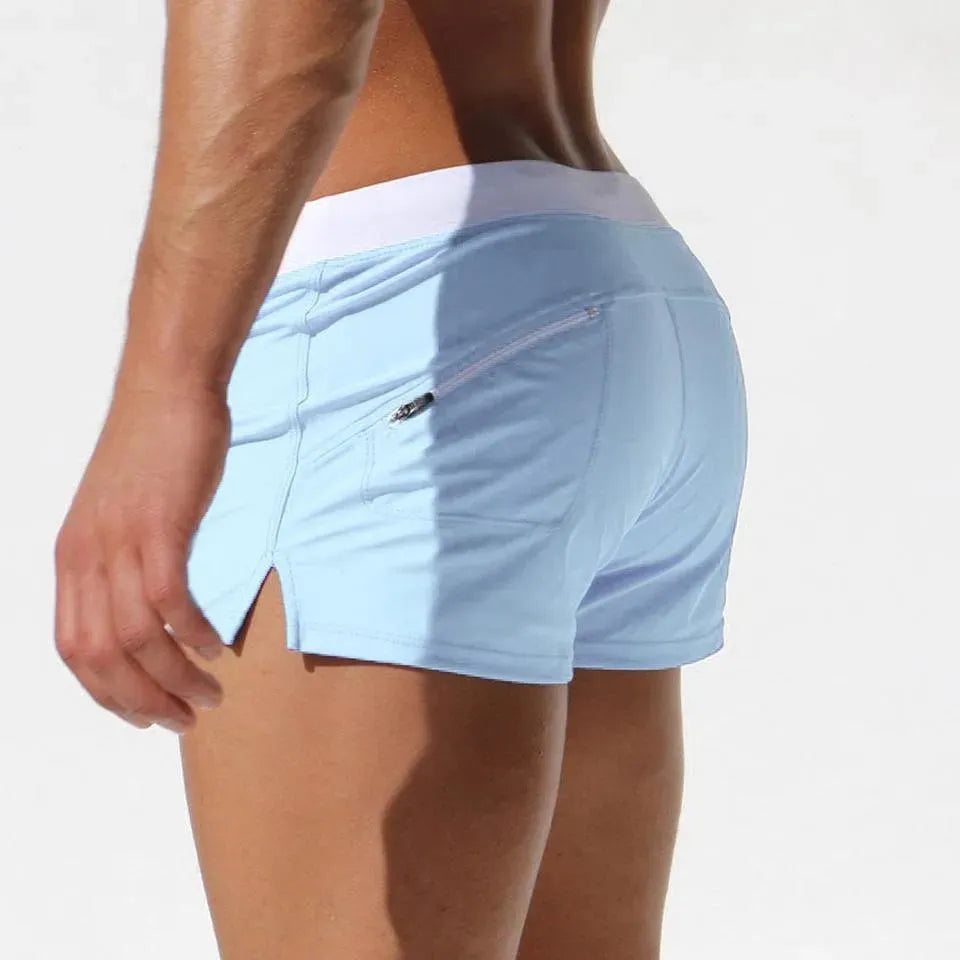 Men Blue White Sporty Swim Shorts fashion image