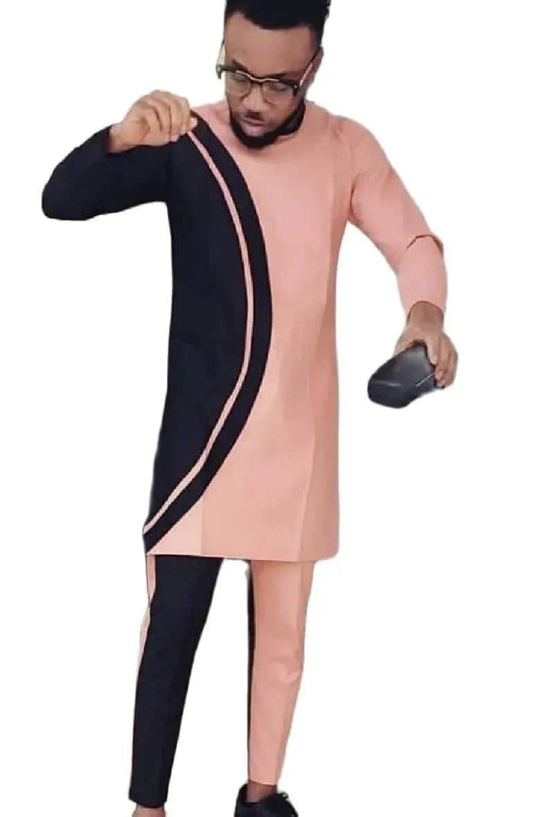 Men Bold Colorblock Casual Pants Outfit Set - Colorblock Pants Two-Piece Set - LeStyleParfait