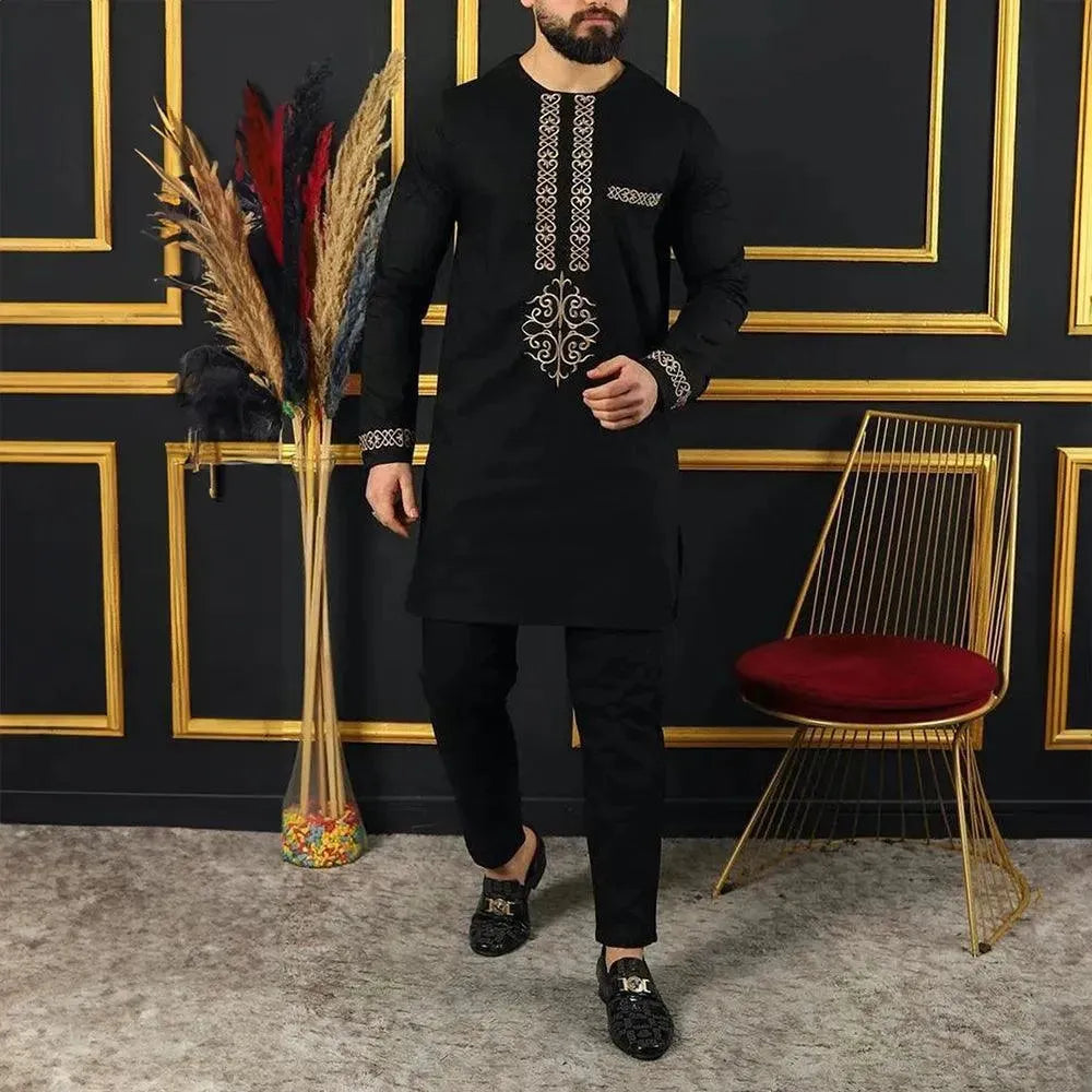 Men Bold Ethnic Cotton Two-Piece Set - Ethnic Pants Two-Piece Set - LeStyleParfait