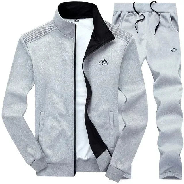 Men Casual Fleece Jogger Two-Piece Set - Solid Casual Jogger Two-Piece Set - LeStyleParfait