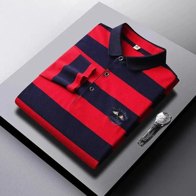 Men Cotton Embroidered Striped Polo - Polo Shirt - LeStyleParfait