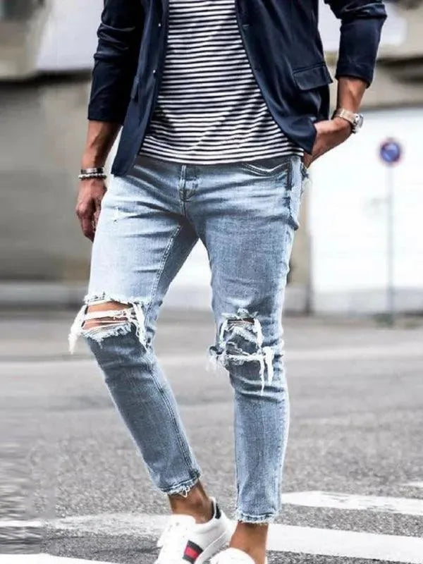 Men Destroyed Pencil Jeans - Men's Jeans - LeStyleParfait