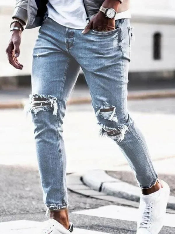 Men Destroyed Pencil Jeans - Men's Jeans - LeStyleParfait