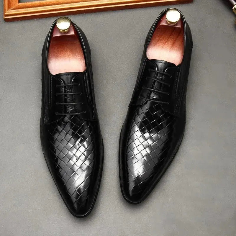 Men Dress Shoes - Weaved Style Oxford Leather Shoes - Dress Shoes - LeStyleParfait