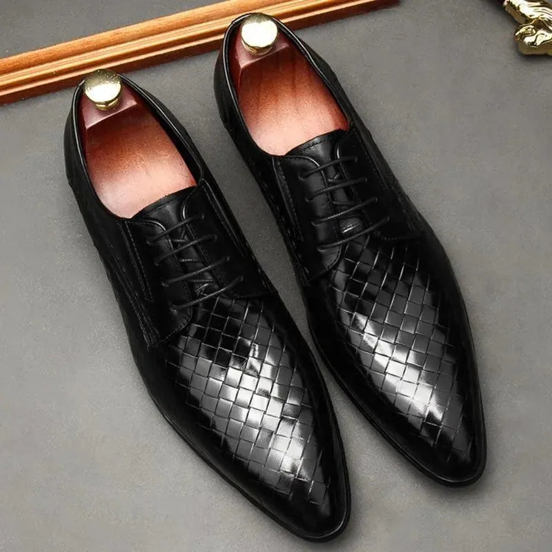 Men Dress Shoes - Weaved Style Oxford Leather Shoes - Dress Shoes - LeStyleParfait