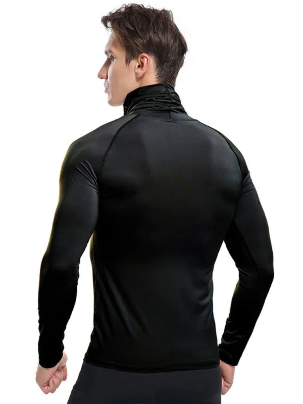 Men High Neck Long Sleeve Sports Tshirt-Men T-Shirt-LeStyleParfait