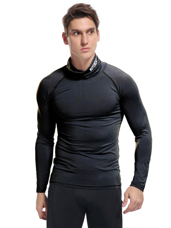 Men High Neck Long Sleeve Sports Tshirt-Men T-Shirt-LeStyleParfait