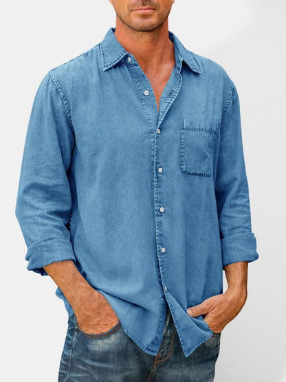 Men Long Sleeve Denim Shirt - - LeStyleParfait