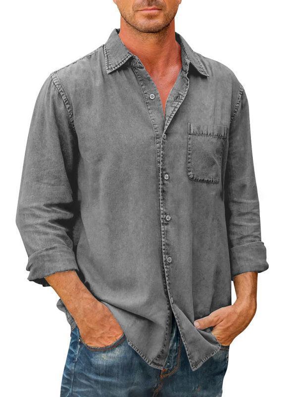 Men Long Sleeve Denim Shirt - - LeStyleParfait