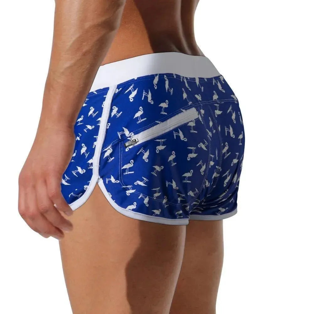 Men Orange Geometric Swim Shorts