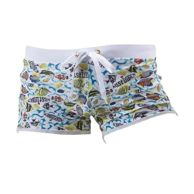 Men Orange Geometric Swim Shorts
