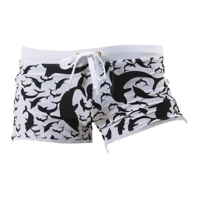 Men Orange Geometric Swim Shorts