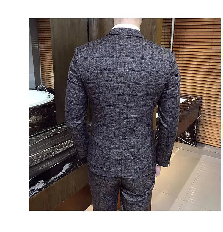 Office Ready Plaid Three Piece Suit - Plaid Suit - LeStyleParfait