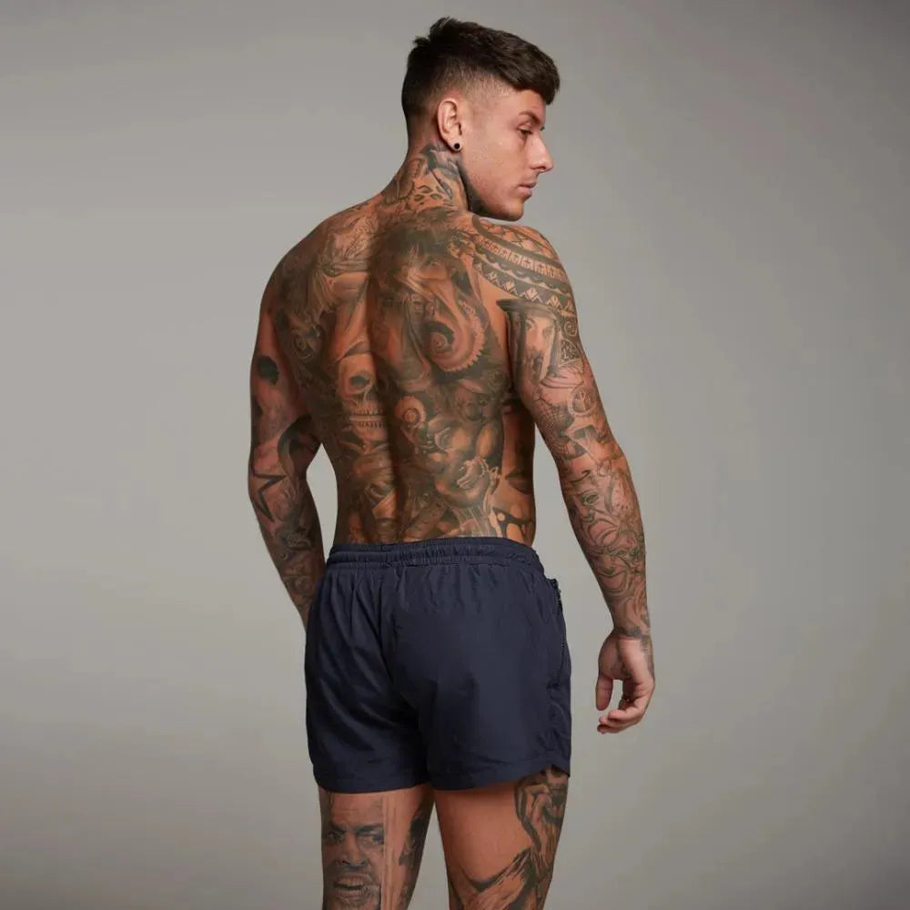 Men Red White Sporty Swim Shorts