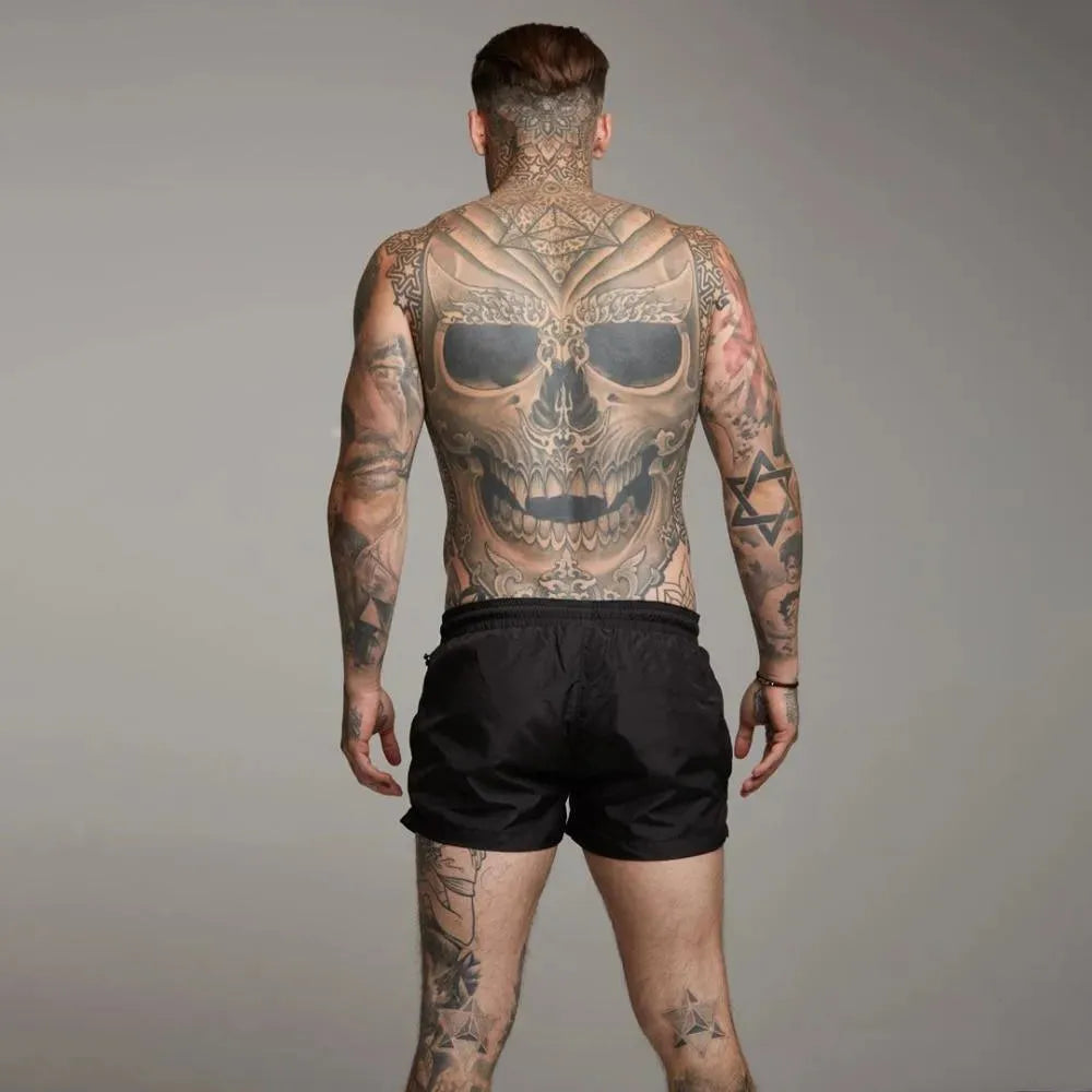 Men Red White Sporty Swim Shorts