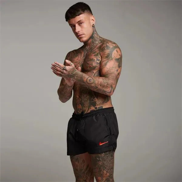 Men Red White Sporty Swim Shorts