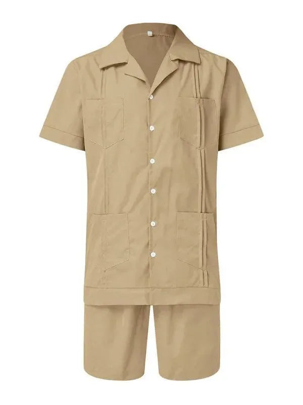 Men Relaxed Casual White Cotton Shorts Set - Solid Casual Shorts Two-Piece Set - LeStyleParfait