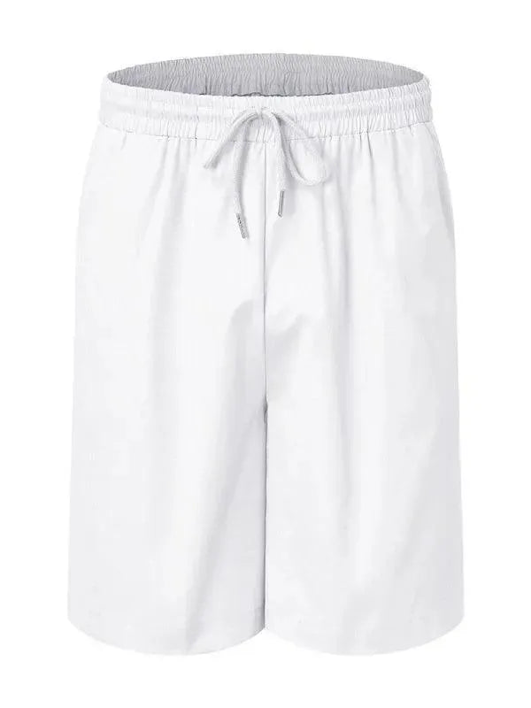 Men Relaxed Casual White Cotton Shorts Set - Solid Casual Shorts Two-Piece Set - LeStyleParfait