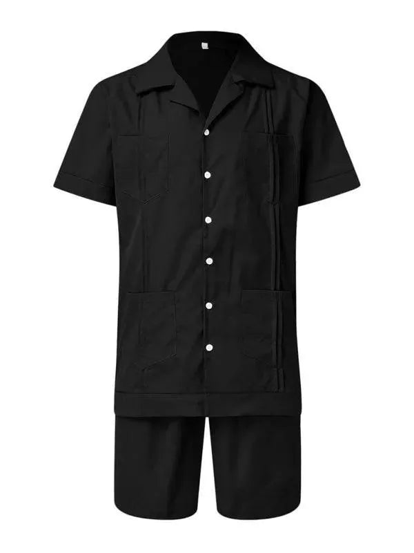 Men Relaxed Casual White Cotton Shorts Set - Solid Casual Shorts Two-Piece Set - LeStyleParfait