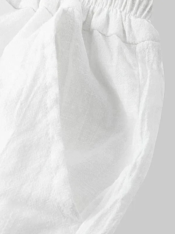 Men Relaxed Classic Linen Shorts Set - Solid Shorts Two-Piece Set - LeStyleParfait