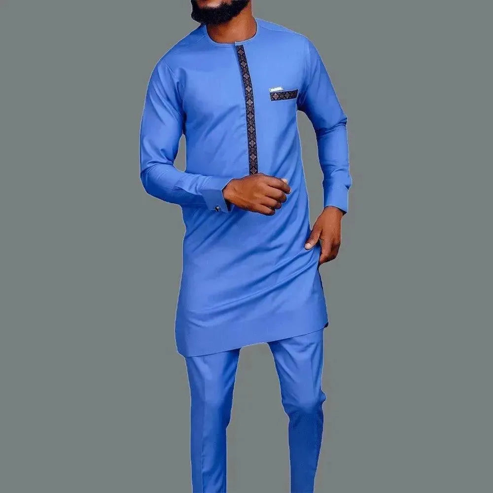 Men Relaxed Colorblock African Two-Piece Set - Colorblock Pants Two-Piece Set - LeStyleParfait