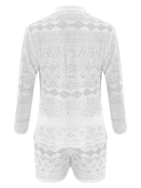 Men Relaxed Ethnic Mesh Shorts Set - Ethnic Casual Shorts Two-Piece Set - LeStyleParfait