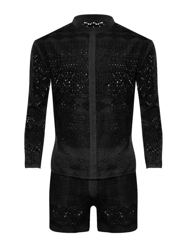 Men Relaxed Ethnic Mesh Shorts Set - Ethnic Casual Shorts Two-Piece Set - LeStyleParfait