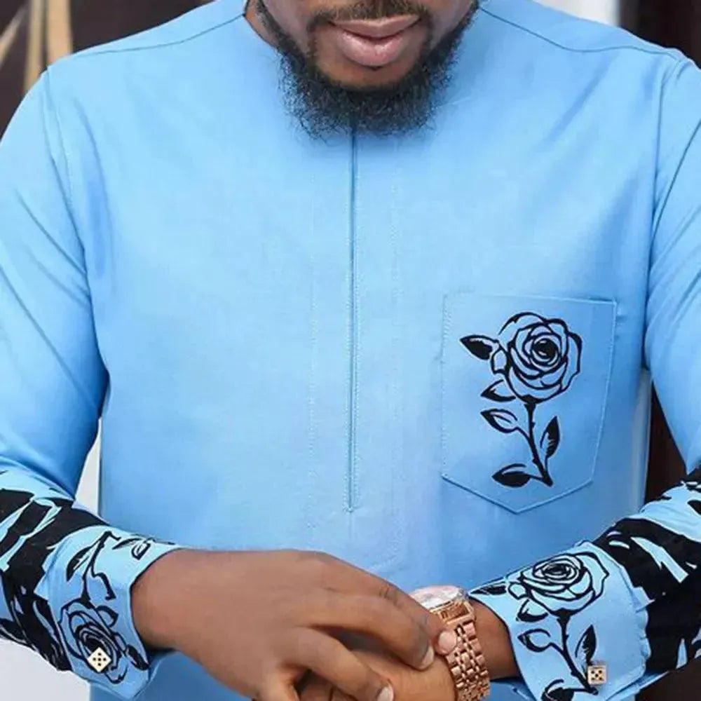 Men Relaxed Floral Cotton Two-Piece Set - Floral Straight Two-Piece Set - LeStyleParfait