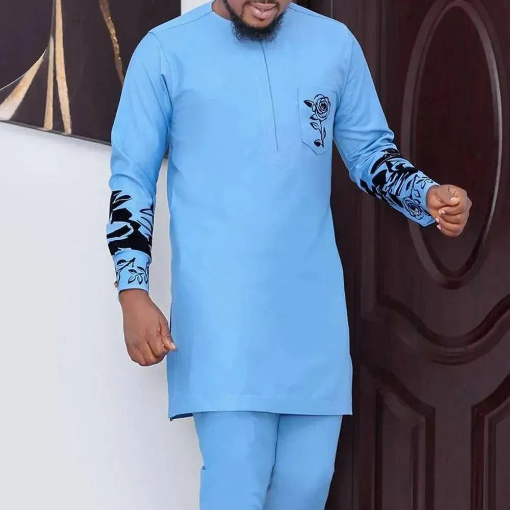 Men Relaxed Floral Cotton Two-Piece Set - Floral Straight Two-Piece Set - LeStyleParfait