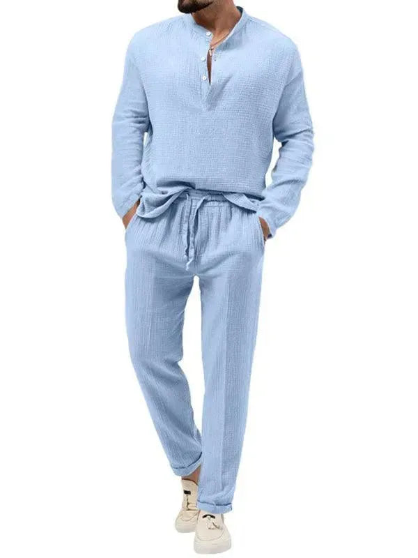 Men Relaxed Ribbed Jogger Lounge Set - Solid Jogger Two-Piece Set - LeStyleParfait