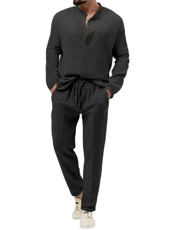 Men Relaxed Ribbed Jogger Lounge Set - Solid Jogger Two-Piece Set - LeStyleParfait